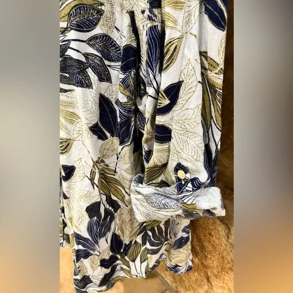 Tahari Airy Linen Shirt Women 2X Lagenlook Coastal Resort Cruise Botanical - Picture 14 of 16